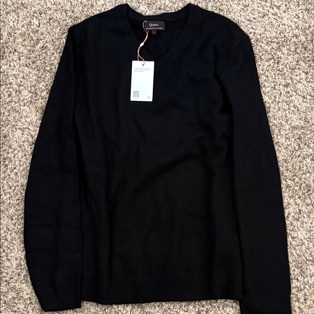 New Quince Men's Black V-Neck Cashmere Sweater